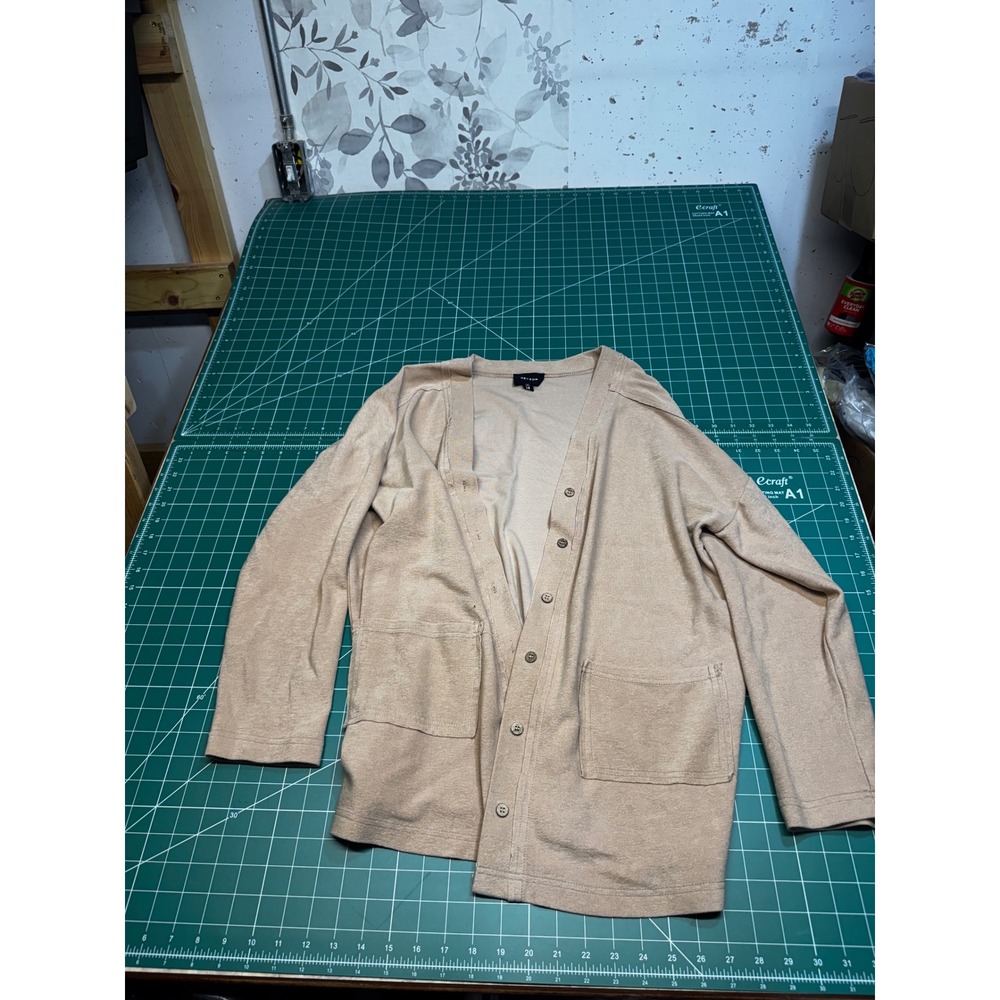 Heyson Tan Beige Oversized Button Front Cardigan Sweater Pockets Womens Medium